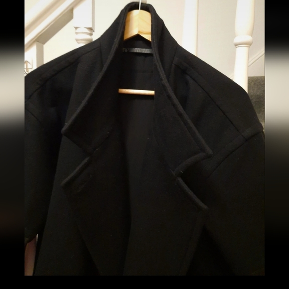 AllSaints Meade Lea black coat w/ leather sleeves - Picture 4 of 10
